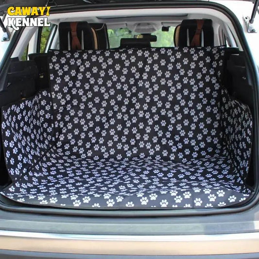Cawayi kennel pet car seat cover trunk mat black with white paw prints, backseat barrier on Tampa Home & Garden Store