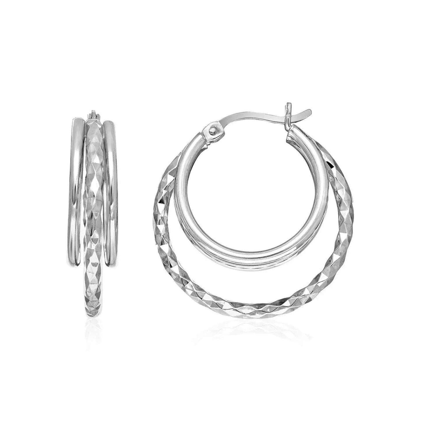Two-Part Graduated Polished and Textured Hoop Earrings in Sterling Silver - Tampa Home & Garden Store