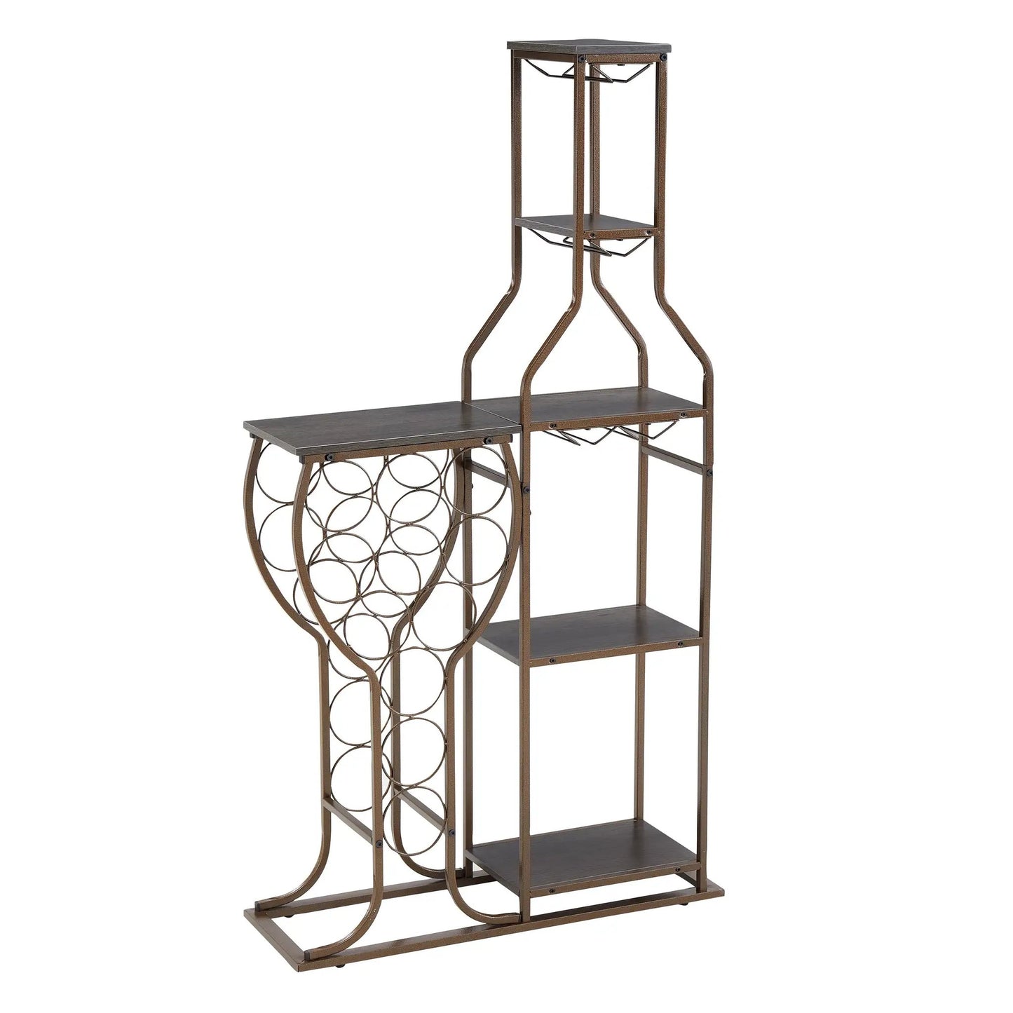 Grey metal 11-bottle wine bakers rack with glass holder; two-piece set on Tampa Home & Garden Store