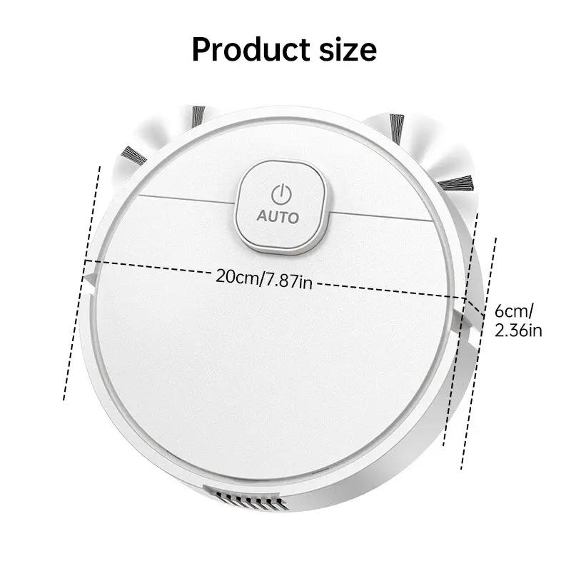 3-in-1 robot vacuum for pet hair USB charging Auto button white circular unit with side brushes on Tampa Home & Garden Store
