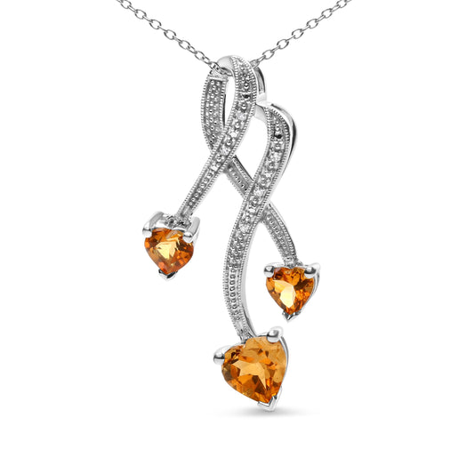 Sterling silver 18in pendant necklace with 3-stone heart citrine and diamond accents on a spiral on Tampa Home & Garden Store