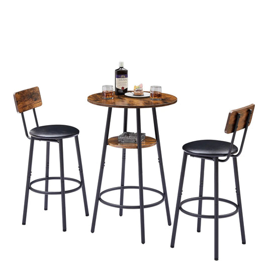 Round bar stool set with shelf backrest, 4 black metal stools with wood backrests around a table on Tampa Home & Garden Store