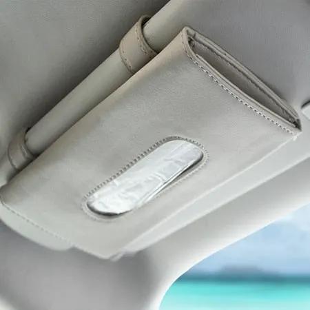 Beige leather car sun visor tissue box holder with clear window for BMW on Tampa Home & Garden Store