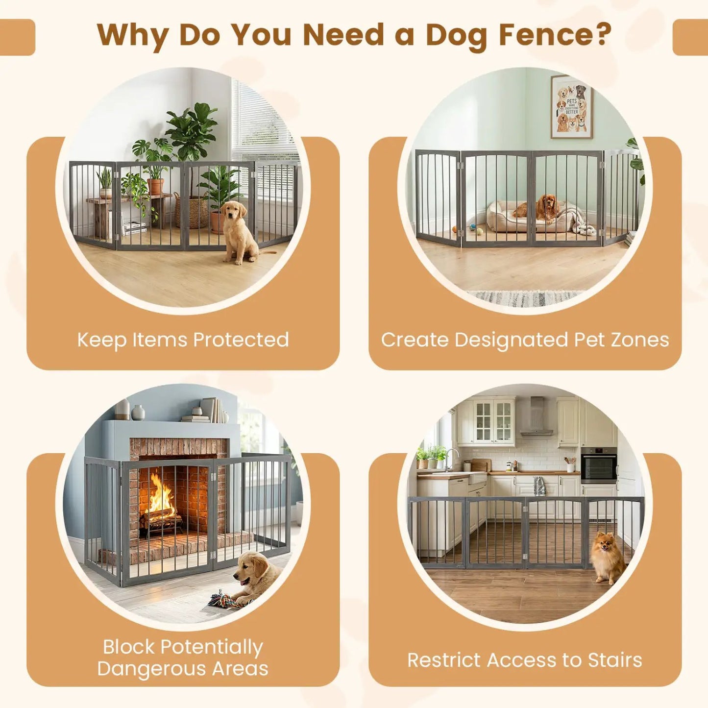 4 Panel Wooden Pet Gate Freestanding Dog Fence