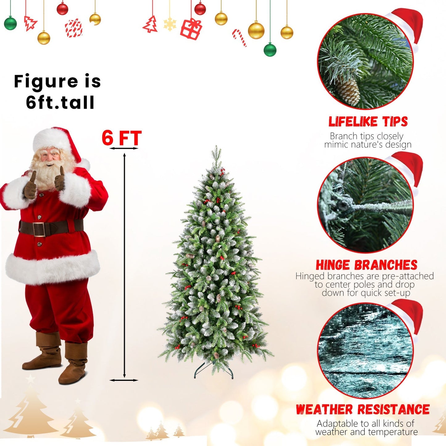 6 ft pre-lit artificial Christmas tree by HouseOfZazla with 380 warm white LED lights on Tampa Home & Garden Store