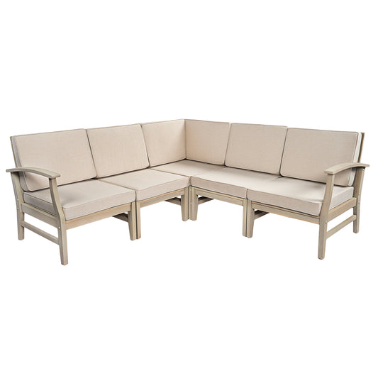 Perla 5-Pcs Sofa Set, acacia wood patio seating with beige cushions HouseOfZazla on Tampa Home & Garden Store