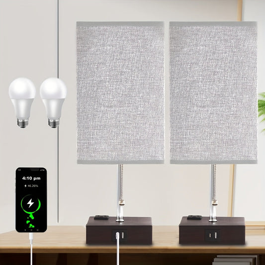 LumaTouch | Touch Table Lamp with USB Outlet and Fabric Shade Bedside Decor