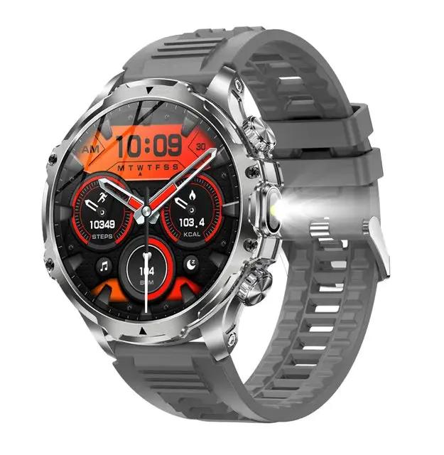 AK75 Reloj inteligente con linterna, para hombres, deportes al aire libre, monitor de actividad física, batería grande de 700 mAh, llamadas BT, luz LED, reloj inteligente