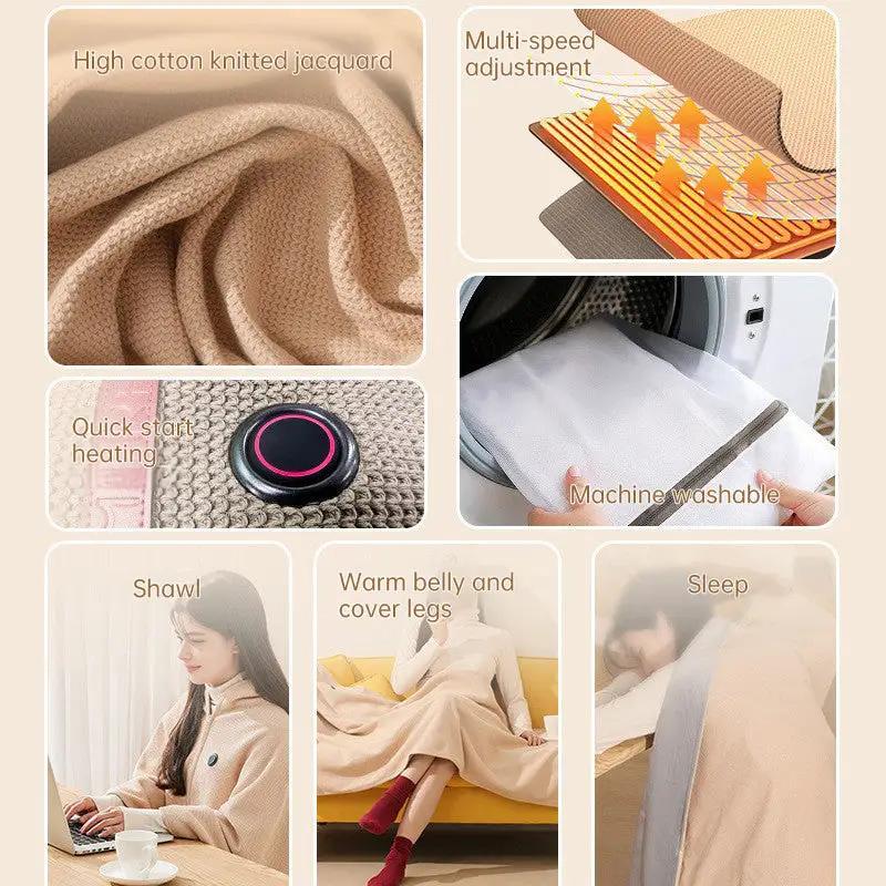 Women's Portable Heated Shawl with USB Warmth; soft cotton jacquard knit, adjustable heat on Tampa Home & Garden Store