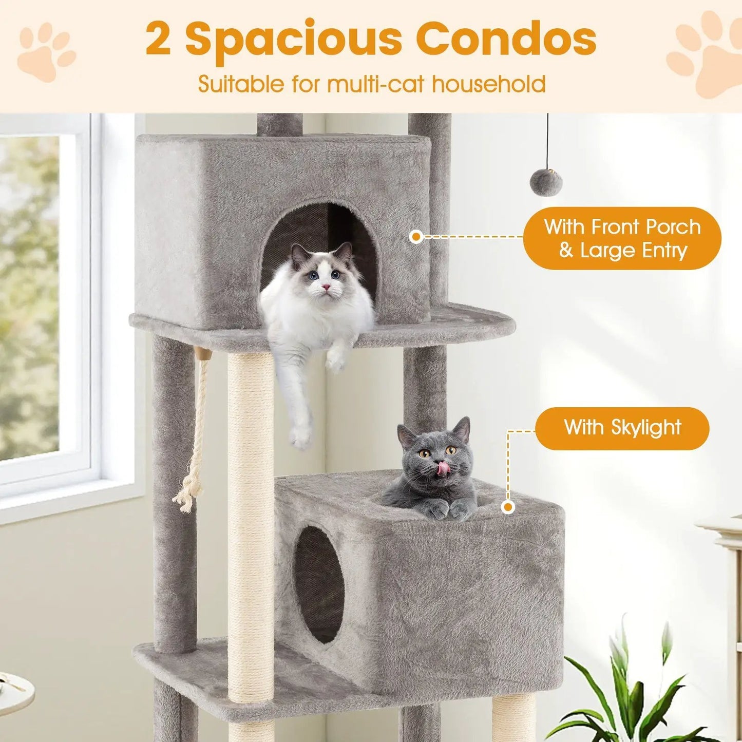 84-Inch Cat Tree with Condos and Plush Perches Gray DirectDeals on Tampa Home & Garden Store