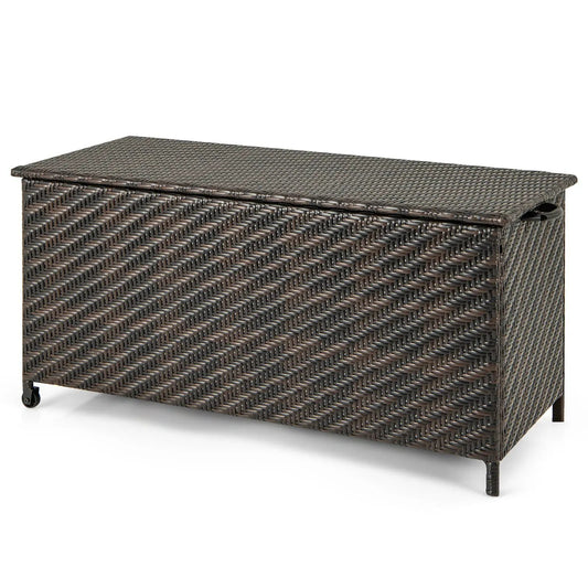85 Gallon Outdoor Storage Box with Removable Liner and Universal Wheels-Brown - Tampa Home & Garden Store
