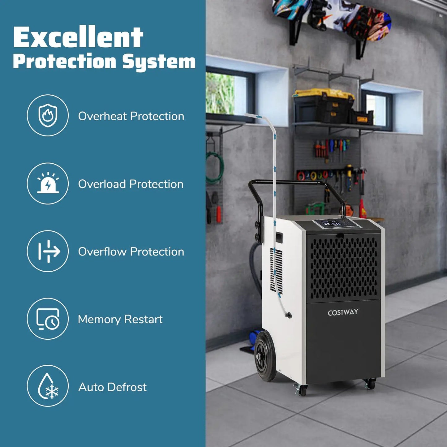 154 Pints dehumidifier with pump and drain hoses DirectDeals COSTWAY unit on wheels on Tampa Home & Garden Store