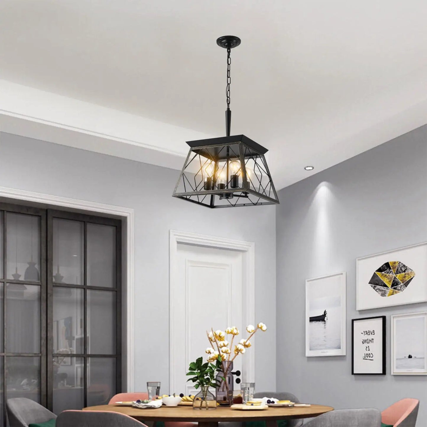 Lámpara de araña rústica de 4 luces, estilo vintage antiguo, para cocina, comedor, sala de estar (no incluye bombillas)