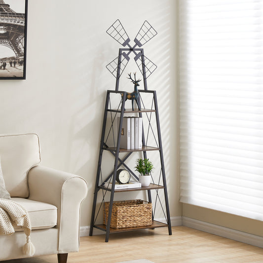 4-Tier Narrow Book Shelf, Bookcase for Home Office, Living Room, Bedroom, Kitchen, Rustic Brown and Black - Tampa Home & Garden Store