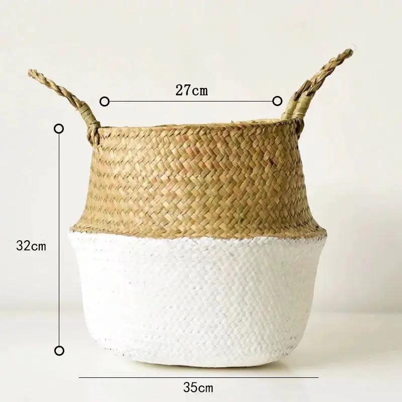 Wicker plant pot basket, two-tone tan/white, braided handles, 32cm tall, VIP Digital Presence on Tampa Home & Garden Store