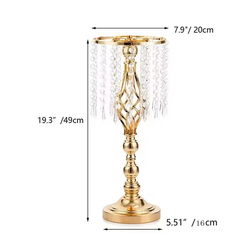 Soporte de flores de metal de hierro forjado con cuentas acrílicas de cristal para colgar arreglos florales, decoración chapada en oro para mesas de boda