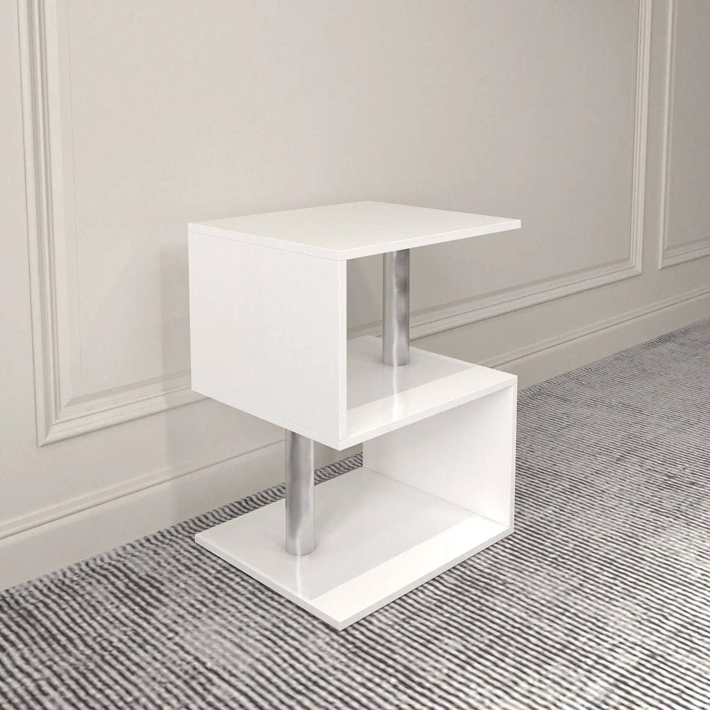 3-Tier S-Shaped Coffee Table with USB Power, white finish, metal legs on Tampa Home & Garden Store
