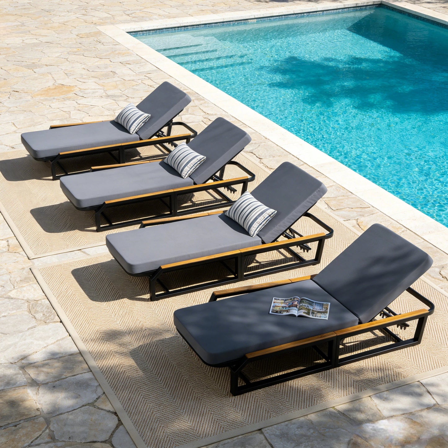 Adjustable Outdoor Chaise With A Wood Frame