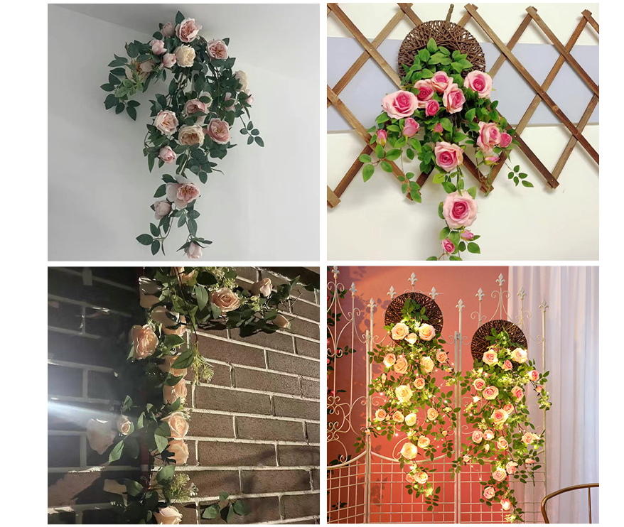 Simulación de rosa colgante de pared, cinta, planta araña falsa de plástico, decoración para tubería de aire acondicionado de sala de estar interior