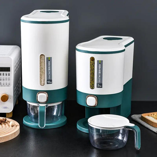 Automatic rice storage buckets white and teal, insect-proof, 10kg and 5kg VIP Digital Presence on Tampa Home & Garden Store