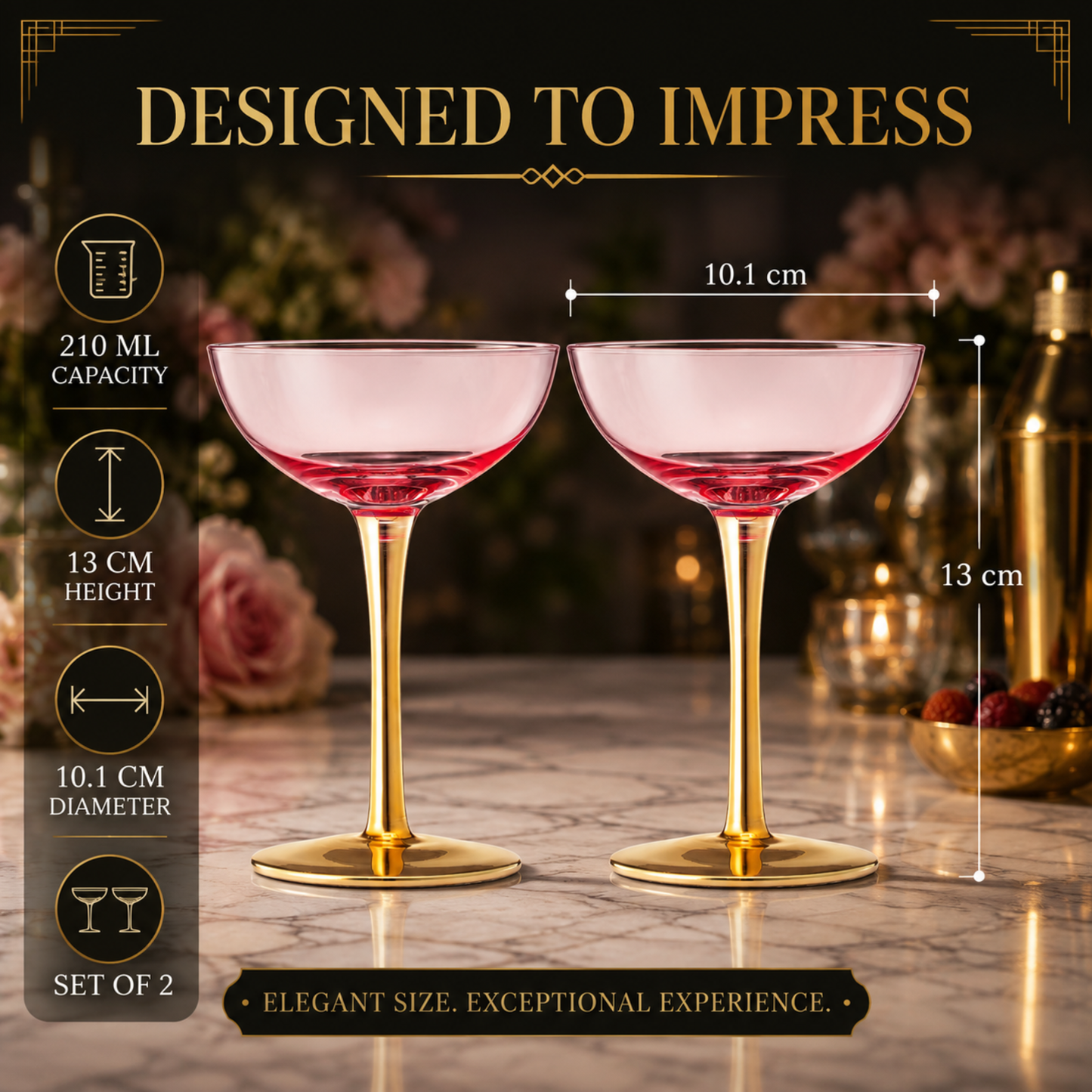 Deco Pink Cocktail Coupe Glass Set Of Two