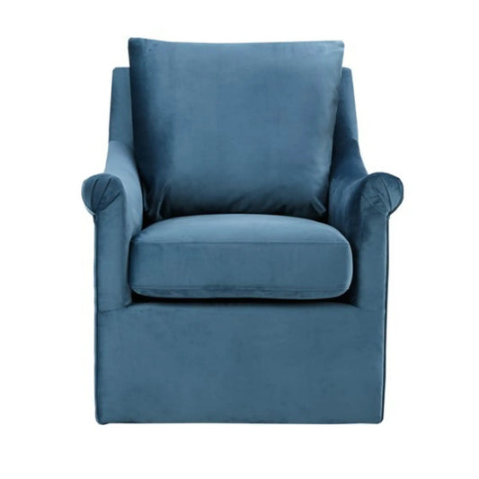 Swivel chair blue velvet with curved arms and straight back by Unique Piece Furniture on Tampa Home & Garden Store