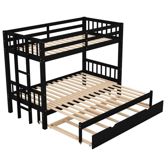 Twin over bunk bed with pull-out trundle in espresso finish, black wood slat frame on Tampa Home & Garden Store