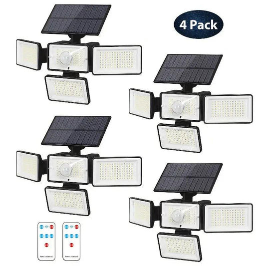 Moktan Sabai Solar Security Lights with motion sensor and remote, 4-pack quad LED panels on Tampa Home & Garden Store