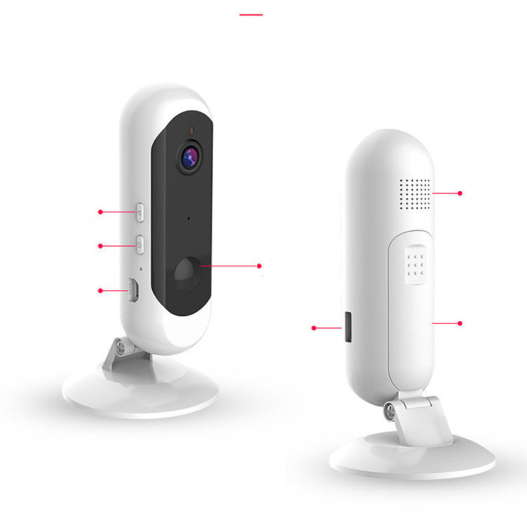 HD wireless battery camera Sell My Stuff, white body with black face, front and side views on a stand on Tampa Home & Garden Store