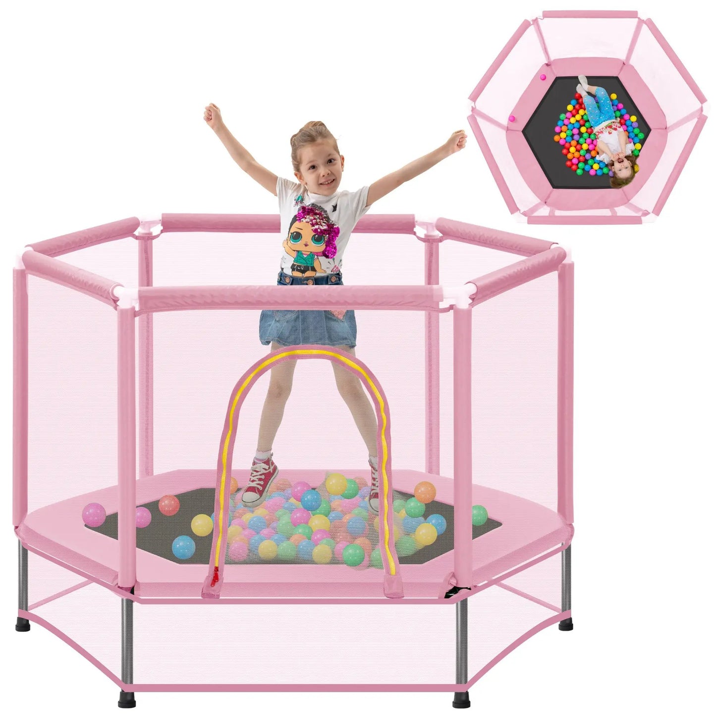 Cama elástica de 55" para niños pequeños con red de seguridad y pelotas, mini cama elástica interior y exterior para niños