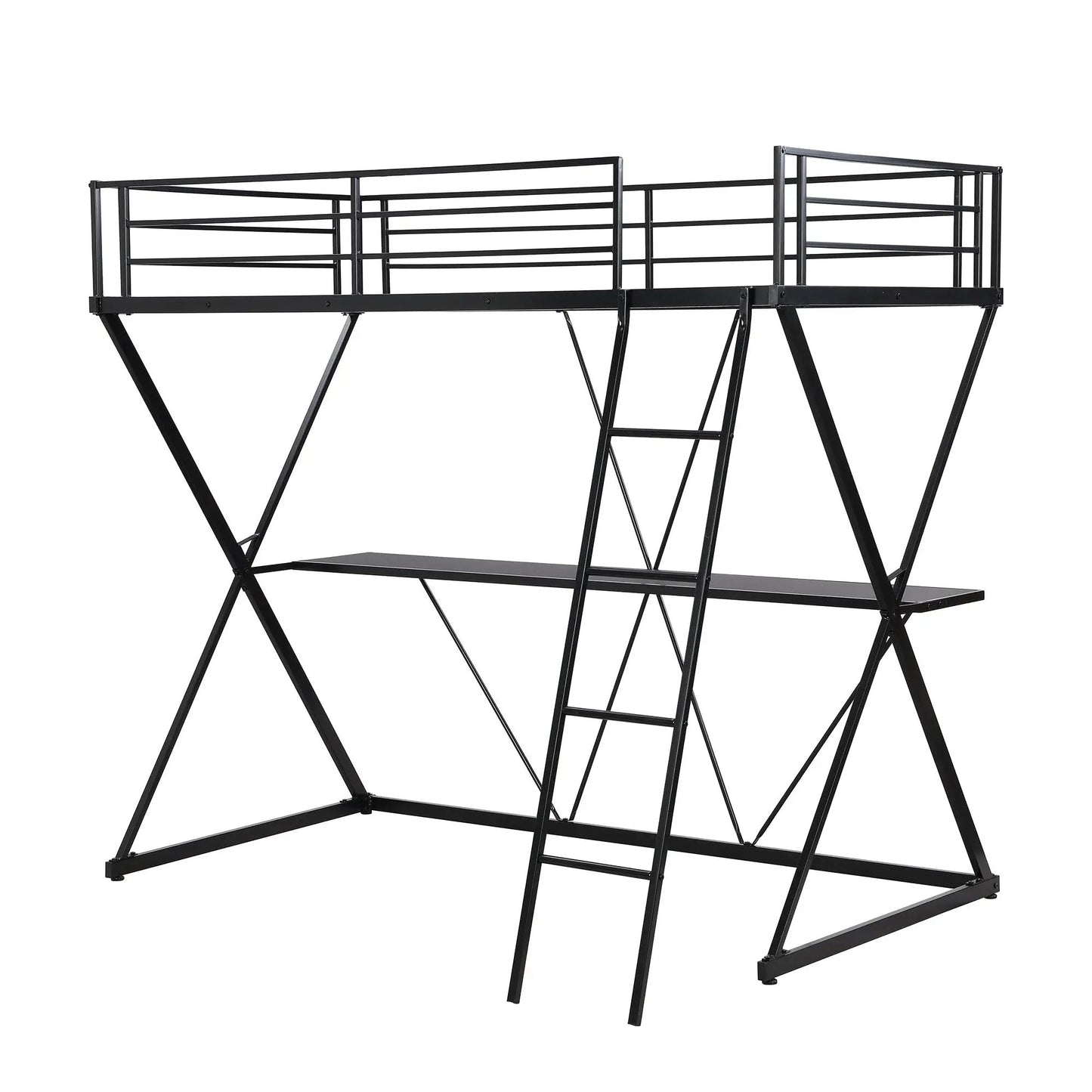 Twin Size Loft Bed with Desk Ladder Guardrails