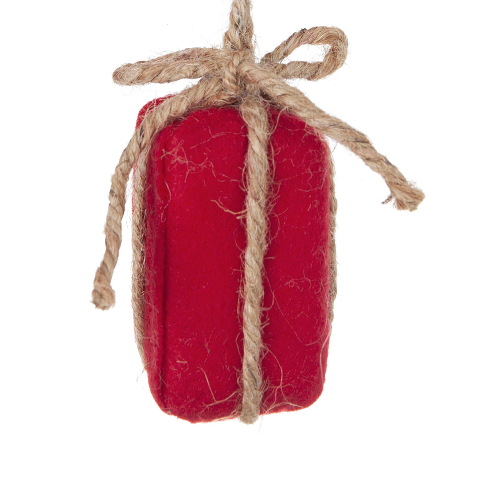 Set of 2 red fabric standing holiday gnomes tied with natural jute twine on Tampa Home & Garden Store