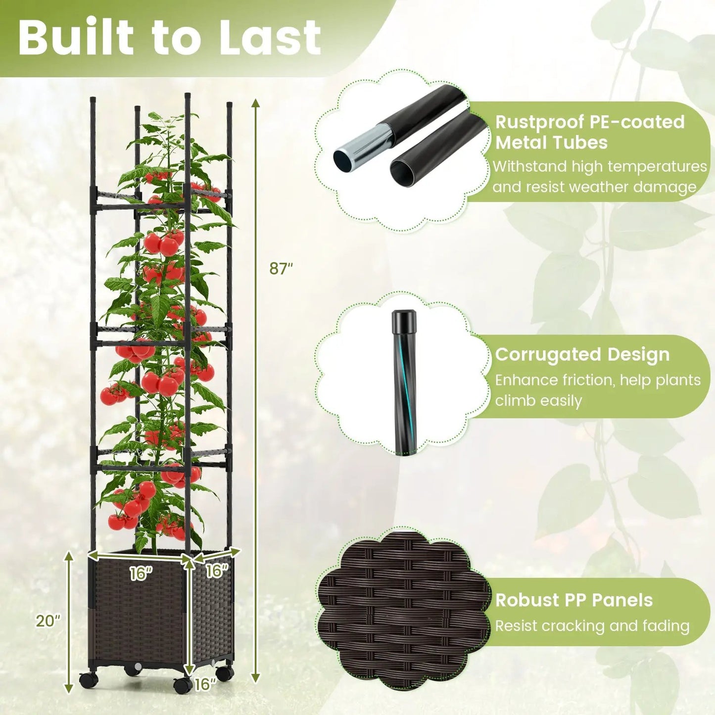 Tall black metal raised garden bed with trellis and lockable wheels DirectDeals on Tampa Home & Garden Store