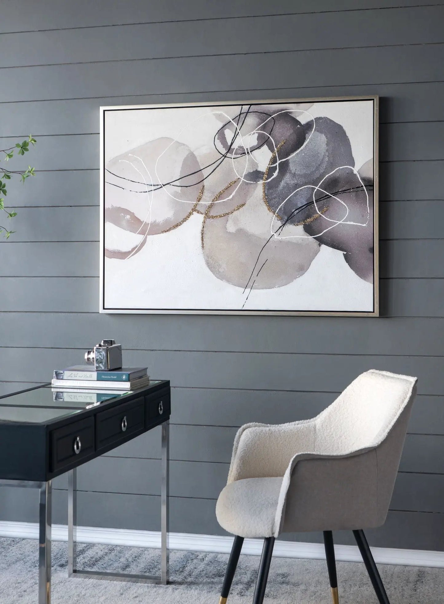Framed print of Large Modern Oil Painting, abstract multicolor watercolor in grays on Tampa Home & Garden Store