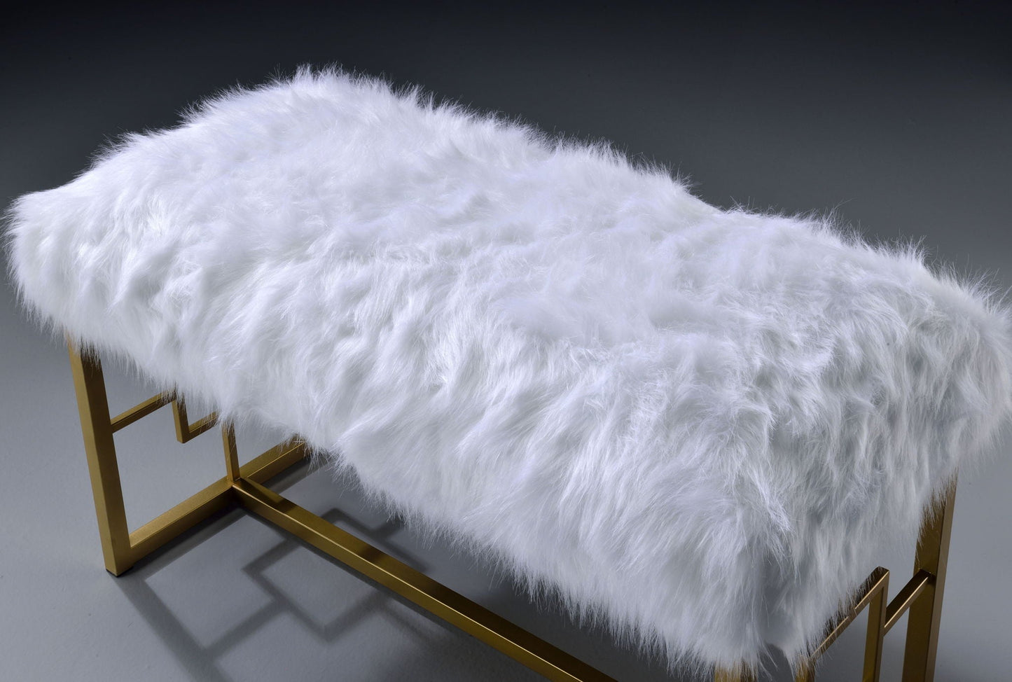 Bagley II bench with white faux fur upholstery and gold metal frame by HouseOfZazla on Tampa Home & Garden Store