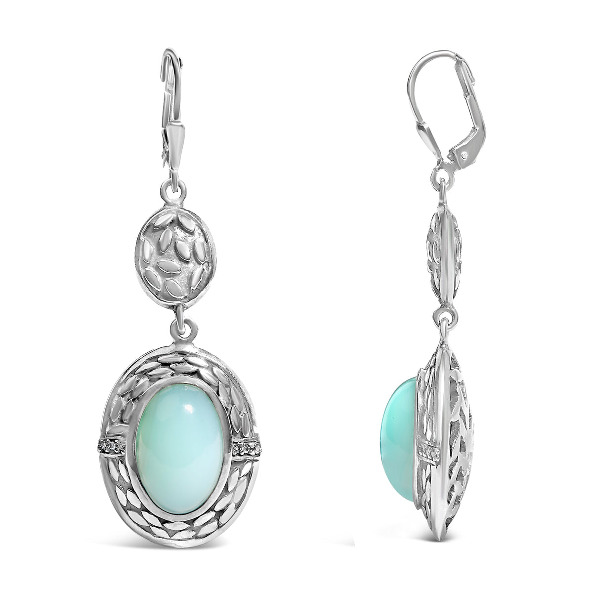 Sterling silver chalcedony drop earrings by Bids.com with turquoise cabochon and diamond accents on Tampa Home & Garden Store