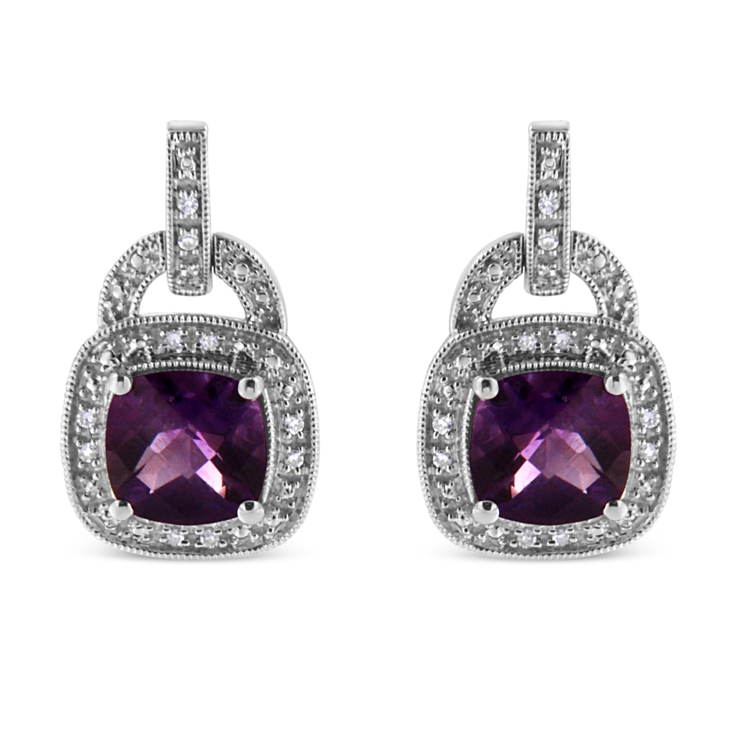 Earrings by Bids.com: 8mm cushion amethyst halo with diamond accents, sterling silver pair on Tampa Home & Garden Store
