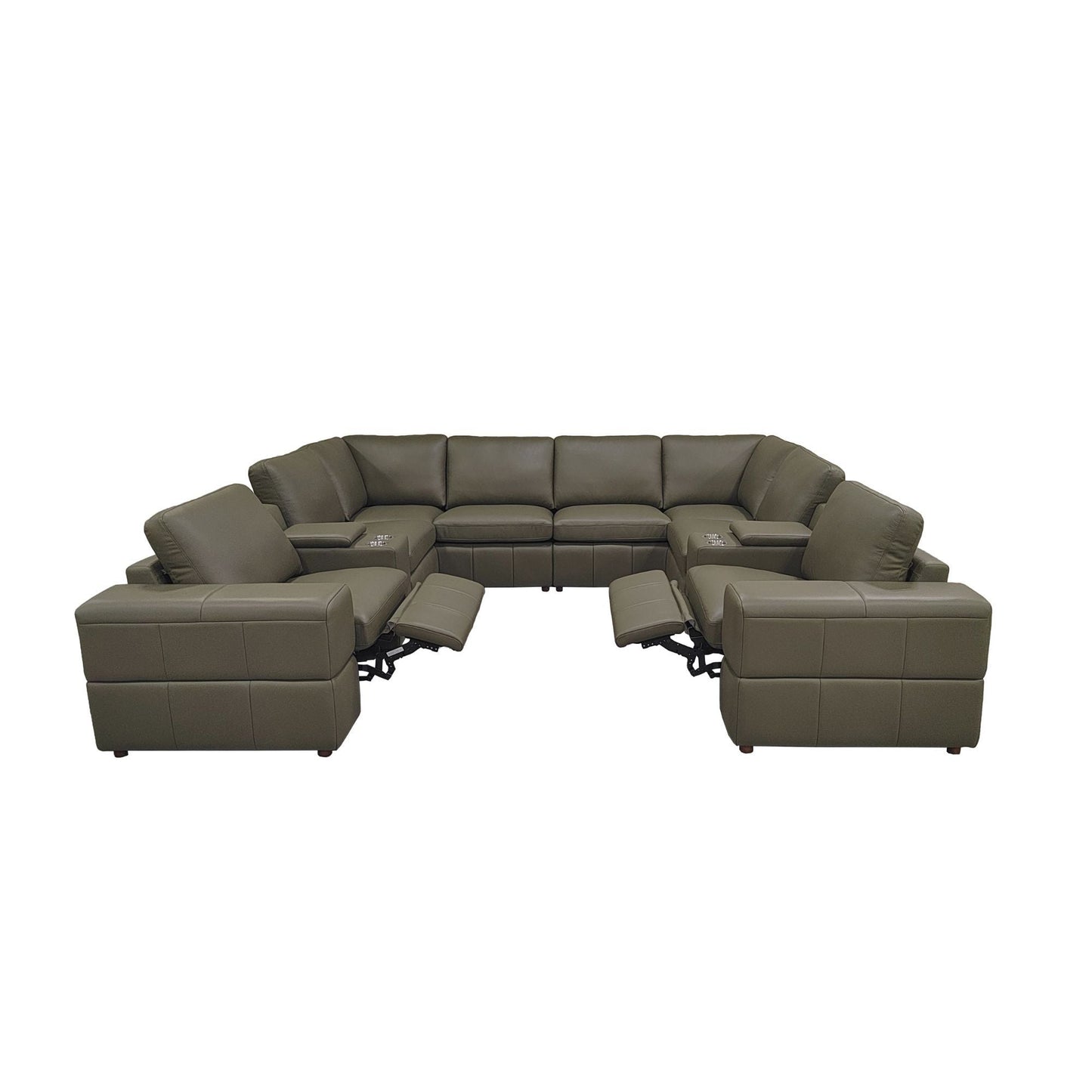 Upholstered sectional with recliner seats in olive leather, by Unique Piece Furniture on Tampa Home & Garden Store