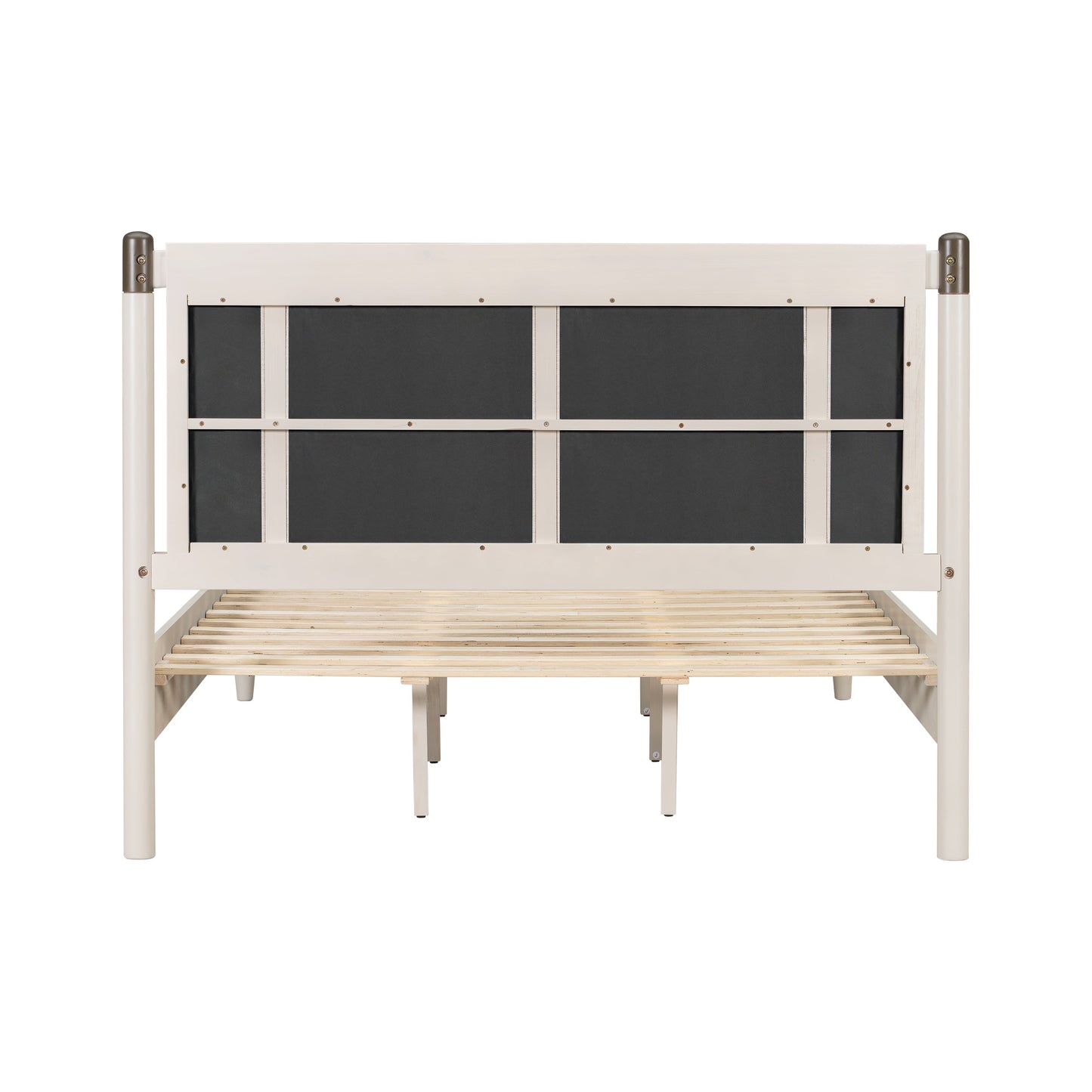 Solid wood queen bed frame with heavy-duty support, white finish and dark panel inserts on Tampa Home & Garden Store