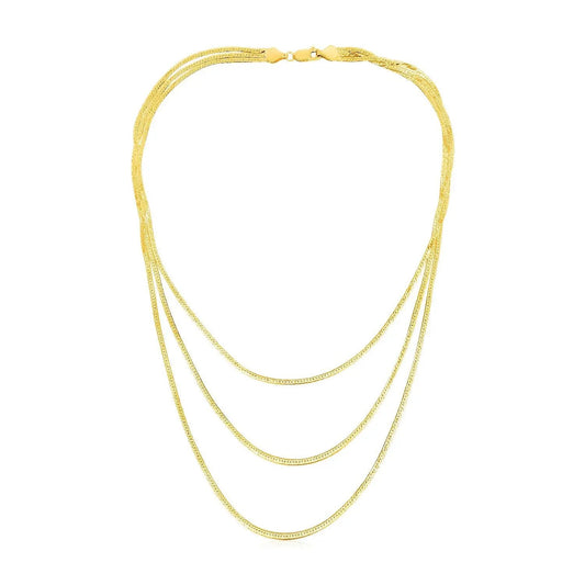 14k yellow gold three-strand herringbone necklace with textured chains and secure clasp on Tampa Home & Garden Store