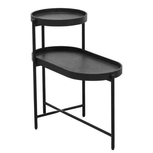 2-Tier black round side table with two shelves and metal frame on Tampa Home & Garden Store