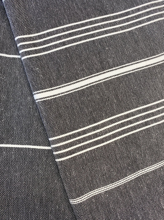 Beach towel Mexico City Black with denimlike weave and white stripes by Beach House Towels on Tampa Home & Garden Store