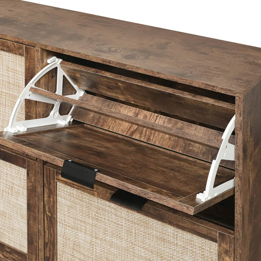 4-door freestanding shoe rack in dark wood finish with white hardware for entryway storage on Tampa Home & Garden Store