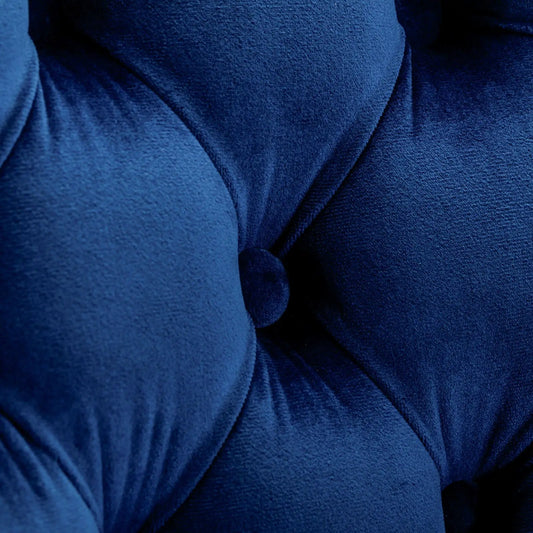 Blue velvet sofa cushions close-up showing rich texture and seams on Tampa Home & Garden Store