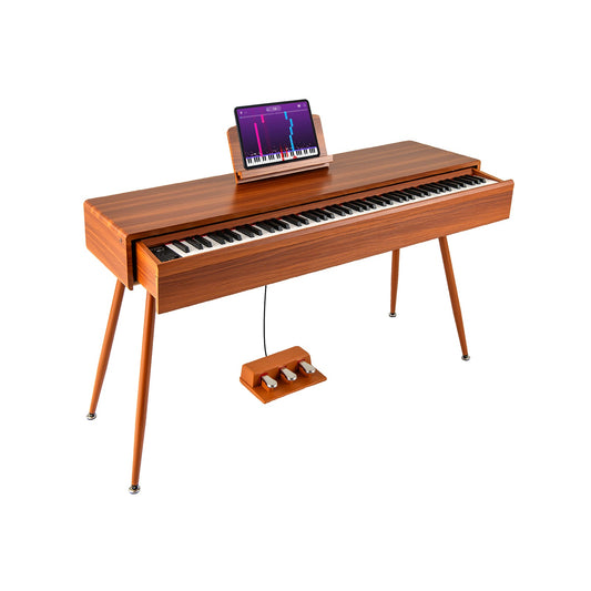 88-Key Graded Hammer Action Weighted Keyboard with Push-pull Drawer-Brown - Tampa Home & Garden Store
