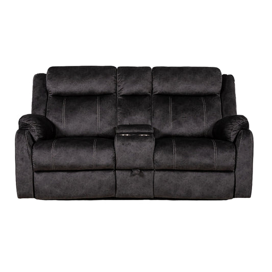 Sonet Domino reclining loveseat in dark charcoal fabric with cupholders HouseOfZazla on Tampa Home & Garden Store