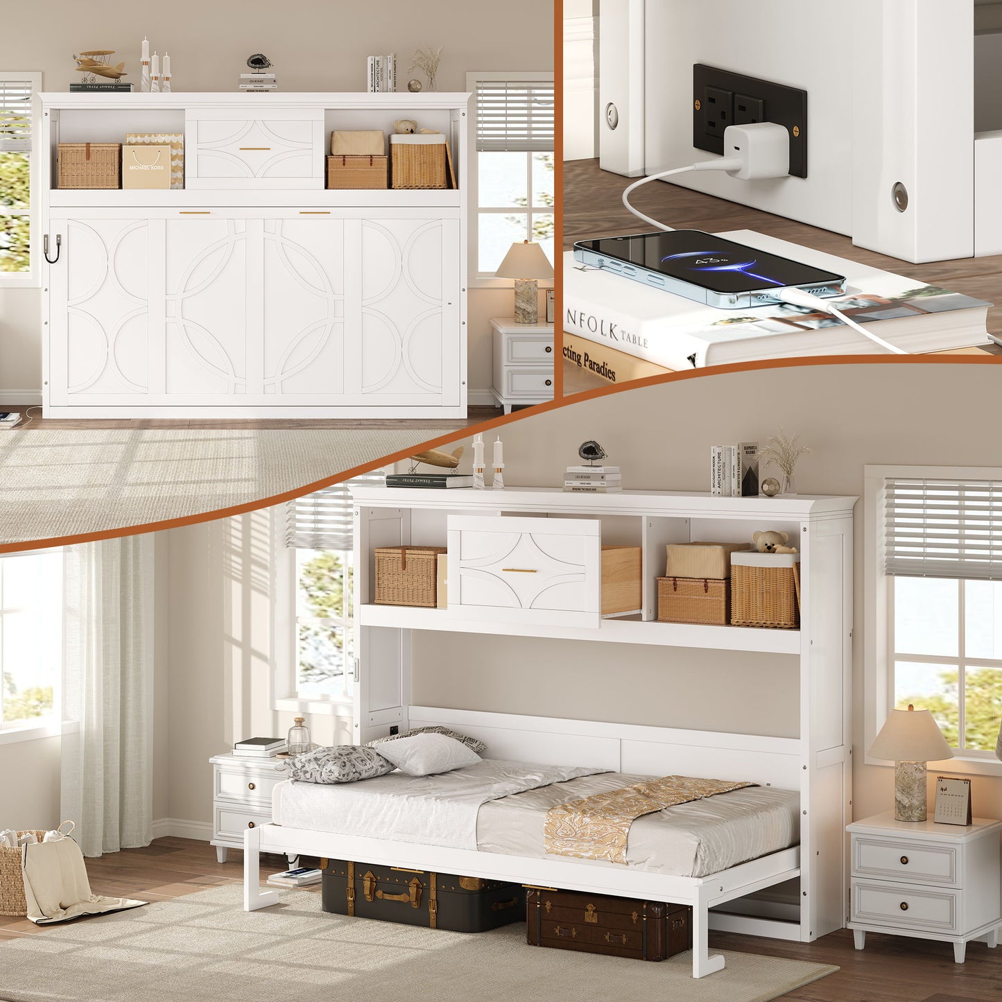 Twin Murphy Bed and Drawer with Charging Station