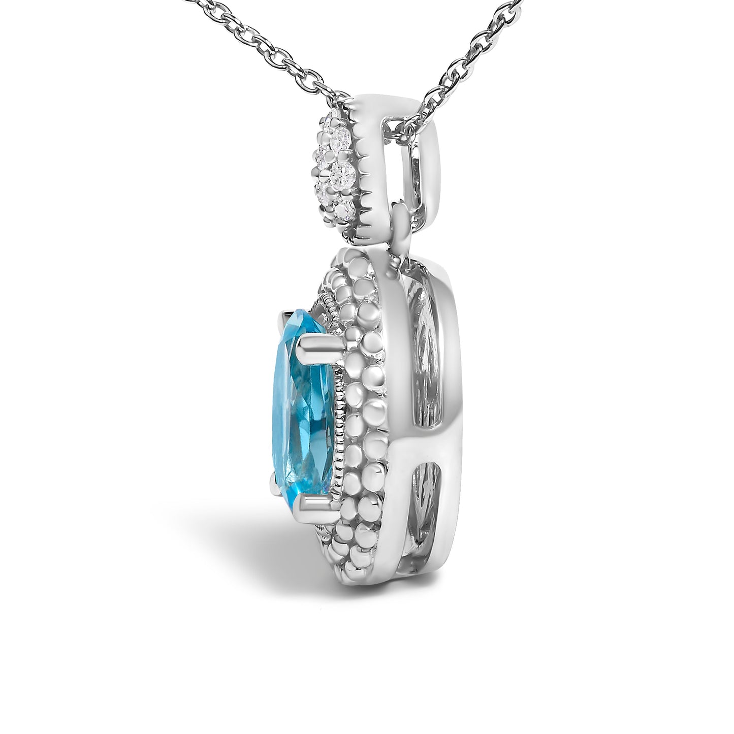 Sterling silver oval blue topaz pendant with diamonds beaded halo by Bids.com on 18-inch chain on Tampa Home & Garden Store