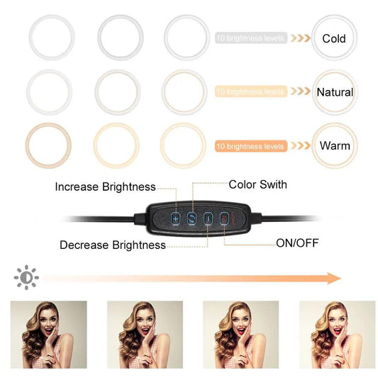 10 Inch Ring Light with Stand for iPhone; adjustable brightness and color temp on Tampa Home & Garden Store
