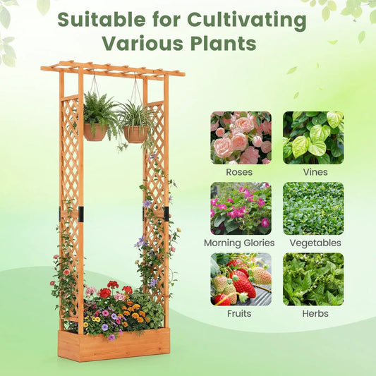 Tall wooden raised garden bed with side trellis, 89 in tall, DirectDeals planter on Tampa Home & Garden Store
